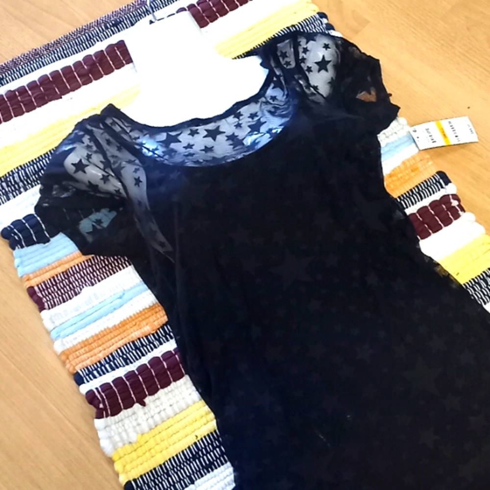 INC Mesh Black Stars Top with Tank Top Urban Chic
